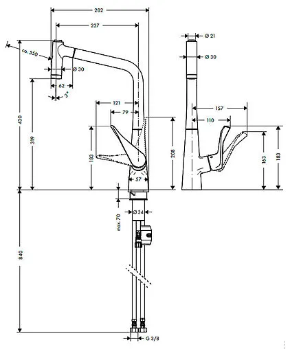 Смеситель для кухни с выдвижным изливом Hansgrohe Metris M71 320 2jet хром 14820000