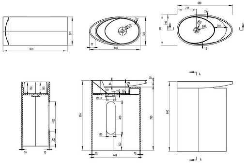 Раковина Aquanet Ellipse V25 68 белый 00198952