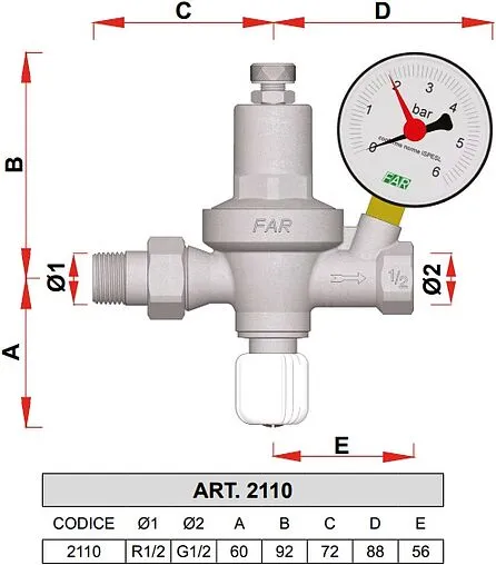Клапан подпиточный с манометром ½&quot; Far FA 2110 12
