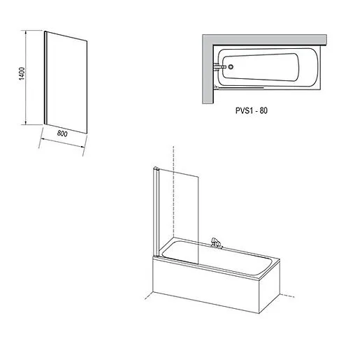 Шторка на ванну 800мм прозрачное стекло Ravak PVS1 80 79840C00Z1