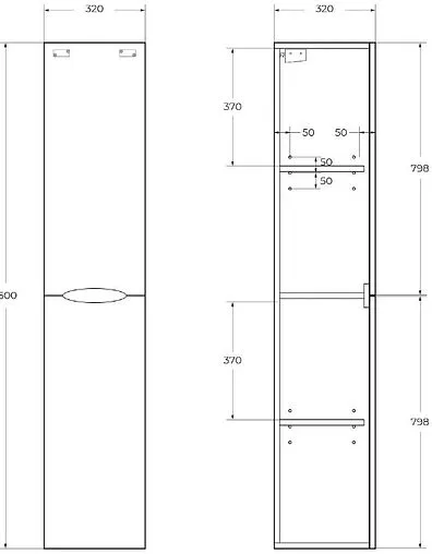 Шкаф-пенал подвесной BelBagno ACQUA 32 Rovere Rustico ACQUA-1600-2A-SC-RR-P