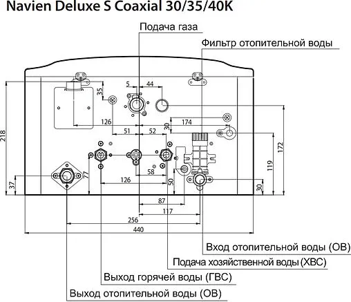 Настенный газовый котел двухконтурный турбированный 30кВт Navien DeluxeE S coaxial 30K PNGB3500030L006