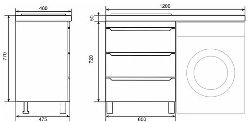 Тумба-умывальник напольная Uperwood Tanos 120 R белый с графитовыми вставками 291021012