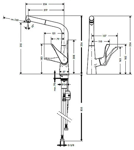 Смеситель для кухни с выдвижным изливом Hansgrohe Metris M71 320 1jet хром 14821000