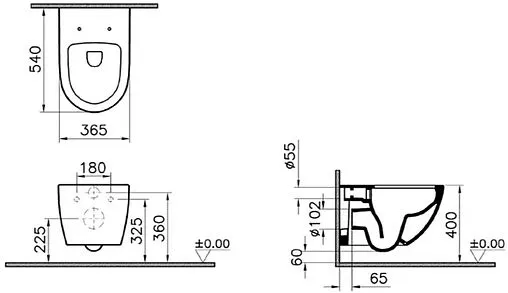 Унитаз подвесной безободковый VitrA Sento черный матовый 7748B083-0101