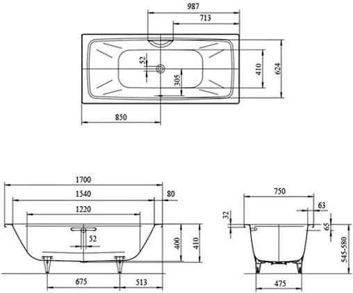 Ванна стальная Kaldewei Cayono Duo 170x75 mod. 724 anti-slip (полный)+easy-clean белый 272434013001