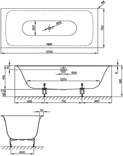 Ванна стальная Bette Lux 170x75 anti-slip белый 3400-000 AR