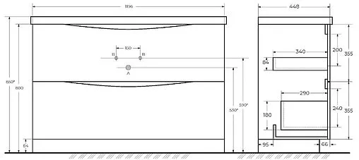 Тумба-умывальник подвесная BelBagno MARINO 120 Bianco Lucido MARINO-1200-2C-PIA-BL-P+BB1200/450-LV-MR-PR