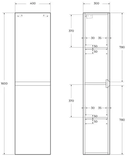 Шкаф-пенал подвесной Cezares MOLVENO 40 Nero MOLVENO-1600-2A-SC-NR