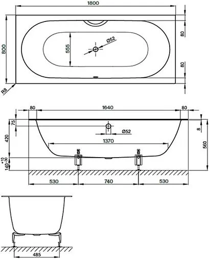 Ванна стальная Bette Starlet Spirit 180x80 anti-slip Sense белый 1634-000 AS