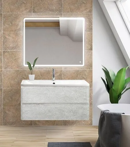 Тумба-умывальник подвесная BelBagno ALBANO 90 Cemento Verona Grigio ALBANO-900-2C-SO-CVG+BB900/455-LV-MR-ALR