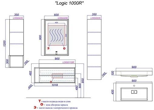 Тумба-умывальник подвесная Clarberg Logic T10/R 100 белый LOG0110R+Tol.09.04.D