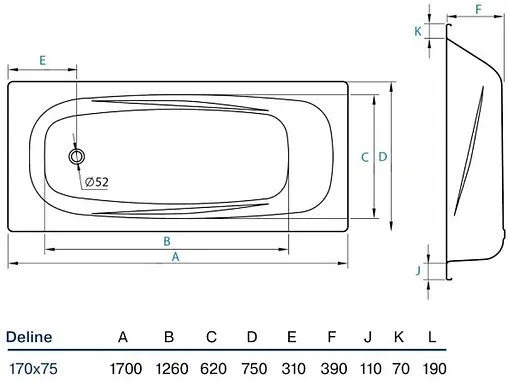 Ванна стальная Koller Pool Deline 170х75 белый B75US200E