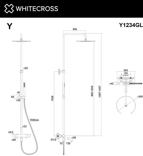 Душевая система с термостатом для ванны WHITECROSS Y gold золото Y1234GL