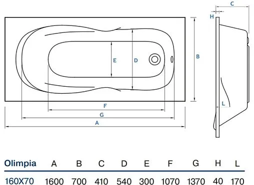 Ванна акриловая Koller Pool Olimpia 160x70