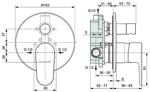 Смеситель для ванны скрытого монтажа Ideal Standard Cerafine O чёрный матовый/хром A7350XG