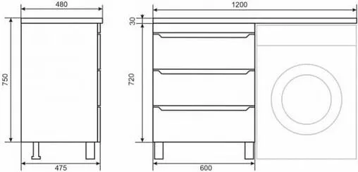 Тумба-умывальник напольная Uperwood Tanos 120 R белый с графитовыми вставками 291021004