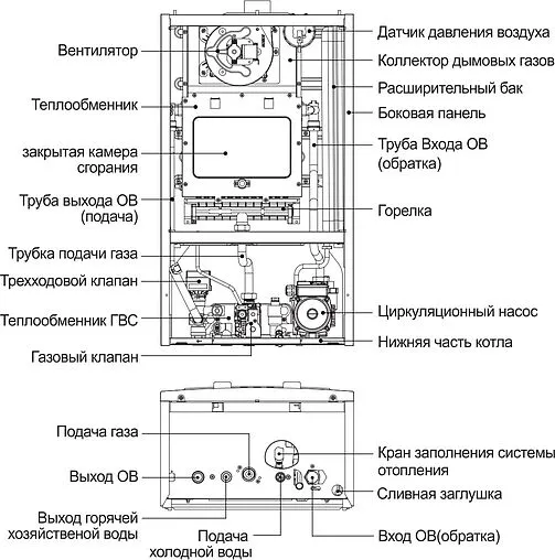 Настенный газовый котел двухконтурный турбированный 13кВт Navien Heatluxe NGB210 13K PNGB2100013L001