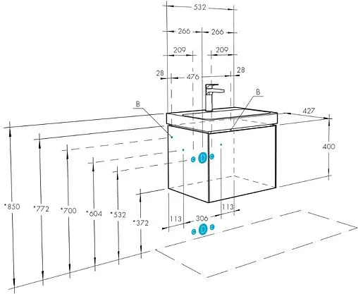 Тумба под умывальник подвесная Aquaton Асти 55 белый/ясень шимо 1A263101AXD70