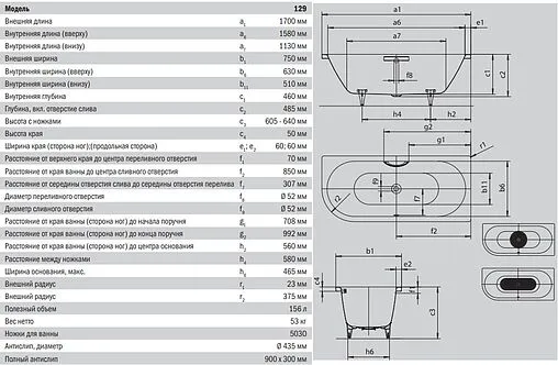 Ванна стальная Kaldewei Centro Duo 1 левая 170x75 mod. 129 anti-slip+easy-clean белый 282930003001