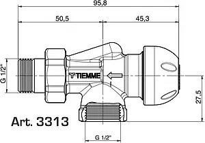 Вентиль терморегулирующий осевой ½" в/н Tiemme 3310009 Вентиль терморегулирующий осевой ½" в/н Tiemme 3310009, 2