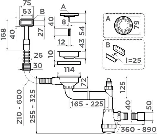 Сифон бутылочный для мойки с переливом Omoikiri WK-1-AB 4956475