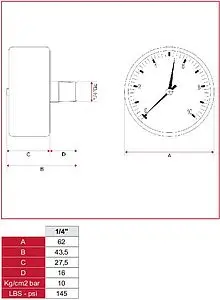 Манометр аксиальный Itap 63мм 10 бар ¼" 483B014 Манометр аксиальный Itap 63мм 10 бар ¼" 483B014, 2