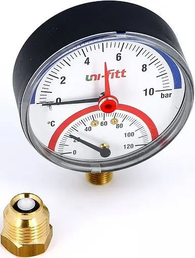 Термоманометр радиальный Uni-Fitt 80мм 10 бар 120°С ½&quot; 311P3442