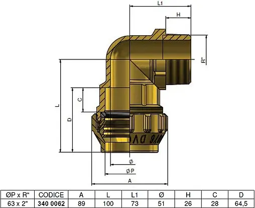 Уголок компрессионный переходной 63мм x 2&quot;н Tiemme 3400062