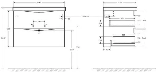 Тумба-умывальник подвесная BelBagno MARINO 70 Nero Lucido MARINO-700-2C-SO-NL-P+BB700/450-LV-MR-AST