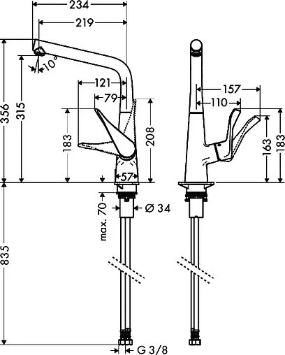 Смеситель для кухни Hansgrohe Metris M71 320 1jet хром 14823000