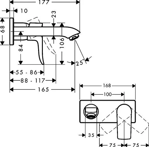 Смеситель для раковины из стены Hansgrohe Metris хром 31085000