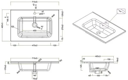 Раковина BelBagno 70 белый BB700ETL