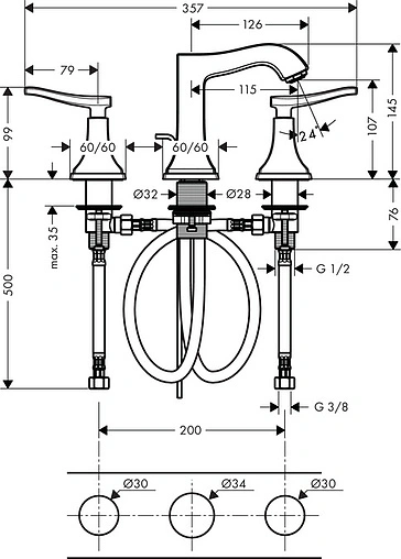 Смеситель для раковины Hansgrohe Metropol Classic 110 хром/золото 31330090