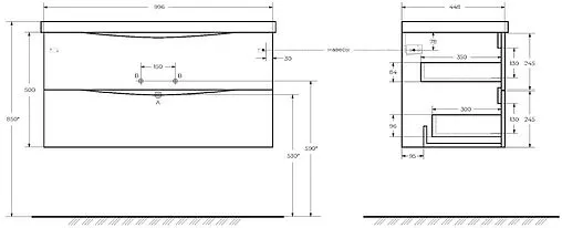 Тумба-умывальник подвесная BelBagno MARINO 100 Bianco Lucido MARINO-1000-2C-SO-BL-P+BB1000/445-LV-MR-PR