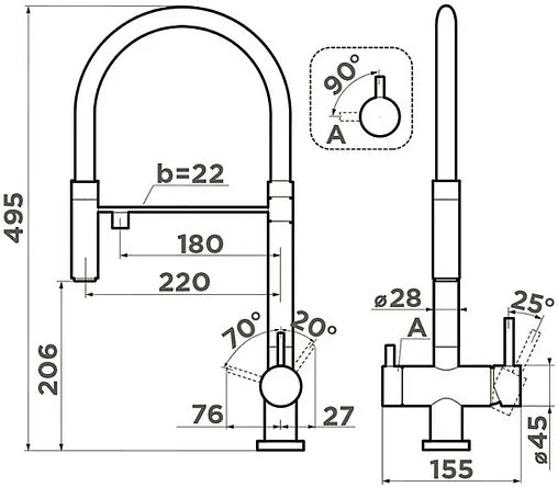 Сменный гибкий шланг для смесителя Omoikiri OT-01-BL чёрный матовый 4996003