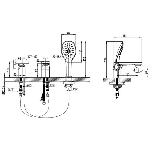 Смеситель на борт ванны на 3 отверстия Lemark Shift хром LM4347C