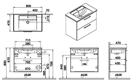 Тумба-умывальник подвесная VitrA Root 80 белый 66306