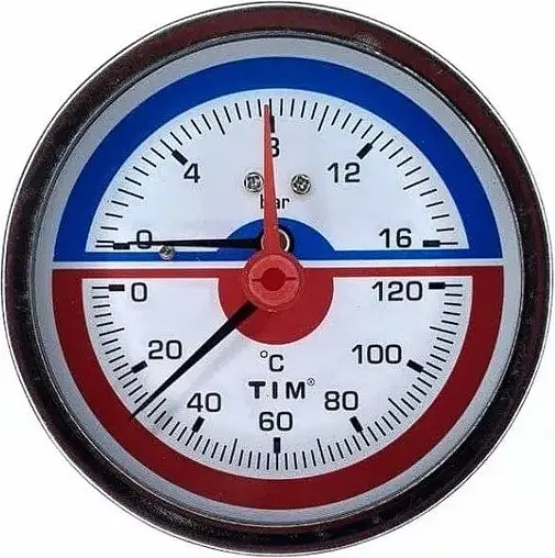 Термоманометр аксиальный TIM 80мм 16 бар 120°С ½&quot; Y-80T-16