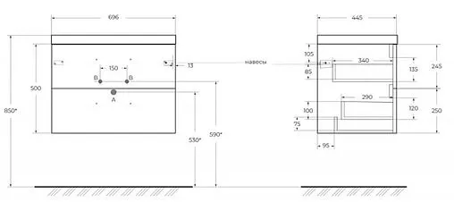 Тумба под умывальник подвесная BelBagno AURORA 70 Rovere Tabacco AURORA-700-2C-SO-RT