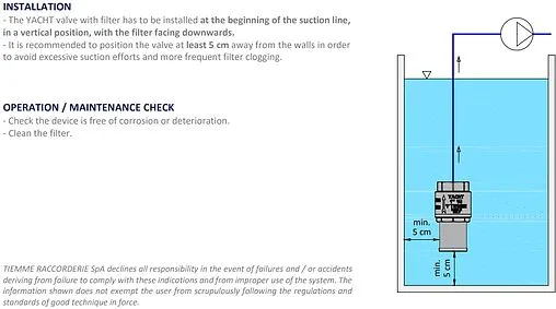 Погружной пружинный обратный клапан с фильтром 4&quot;в Tiemme YACHT 3500065