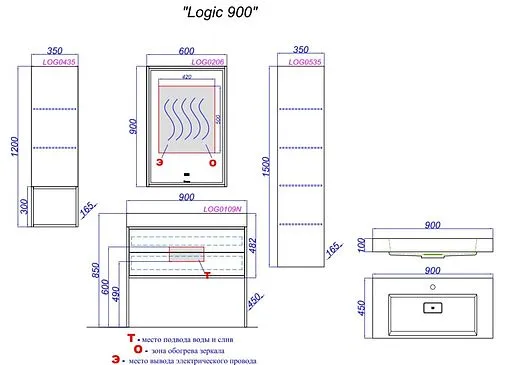 Тумба под умывальник подвесная Clarberg Logic T9н белый LOG0109N