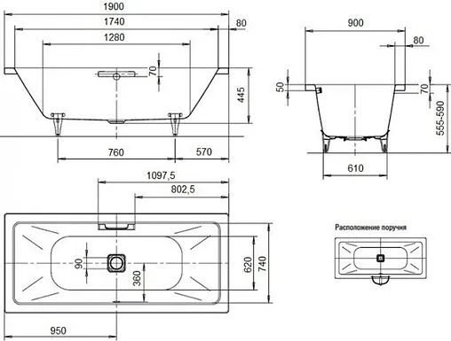 Ванна стальная Kaldewei Conoduo 190x90 mod. 734 anti-slip белый 235230000001