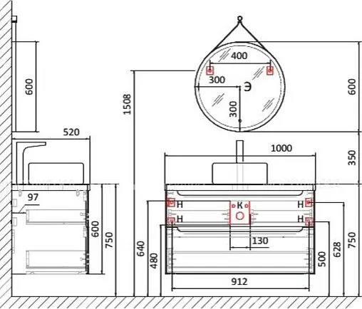 Тумба-умывальник подвесная Jorno Wood 100 белый wood.01.100/P/W+