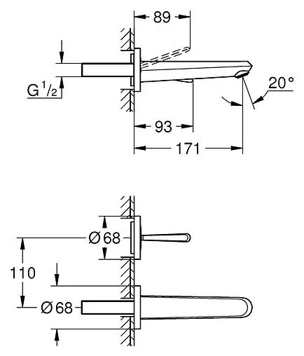 Смеситель для раковины из стены Grohe Eurodisc Joy хром 19968000