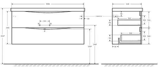 Тумба-умывальник подвесная BelBagno MARINO 110 Nero Lucido MARINO-1100-2C-SO-NL-P+BB1100/450-LV-MR-PR