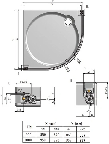 Душевое ограждение 1000x1000мм прозрачное стекло Roltechnik Tower Line TR1/1000 722-1000000-00-02