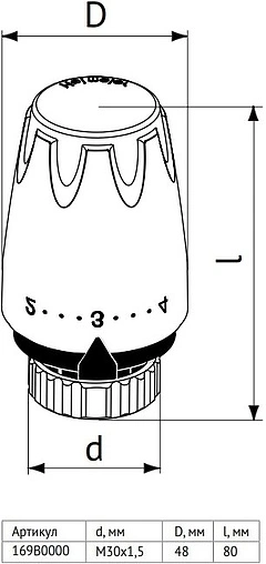 Головка термостатическая M30x1.5 Uni-Fitt DX черный 169B0000