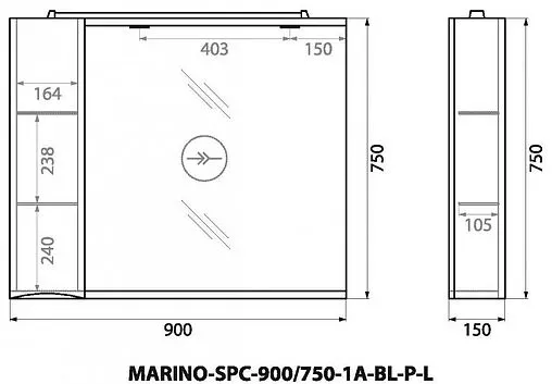 Шкаф-зеркало BelBagno FLY-MARINO 90 L Bianco Lucido MARINO-SPC-900/750-1A-BL-P-L