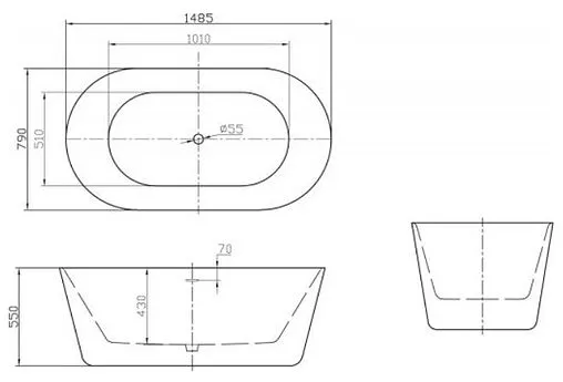 Ванна акриловая отдельностоящая BelBagno 150x80 BB306-1485